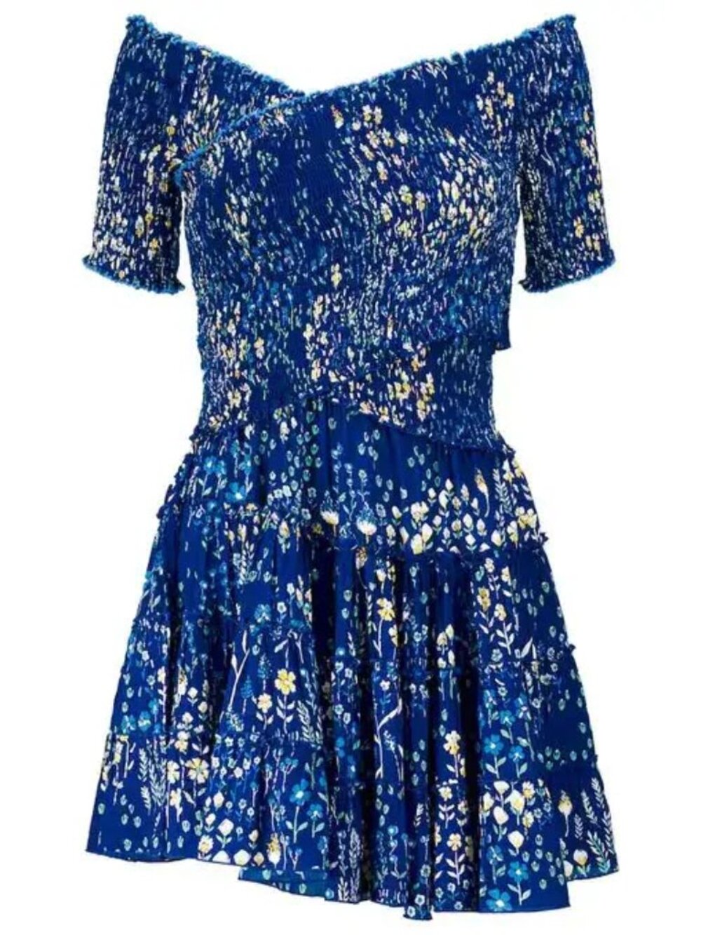 Poupette St Barth Soledad Mini Dress Blue Bouquet Floral Print Size S